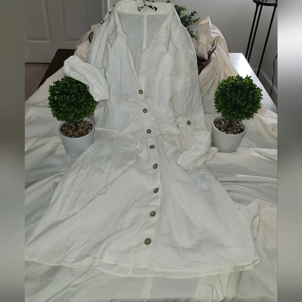 ZARA LINEN  BUTTON DOWN DRESS - Picture 2 of 8